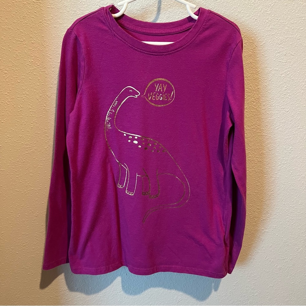 Cat & Jack size m (7/8) purple long sleeve tee with gold dinosaur graphic